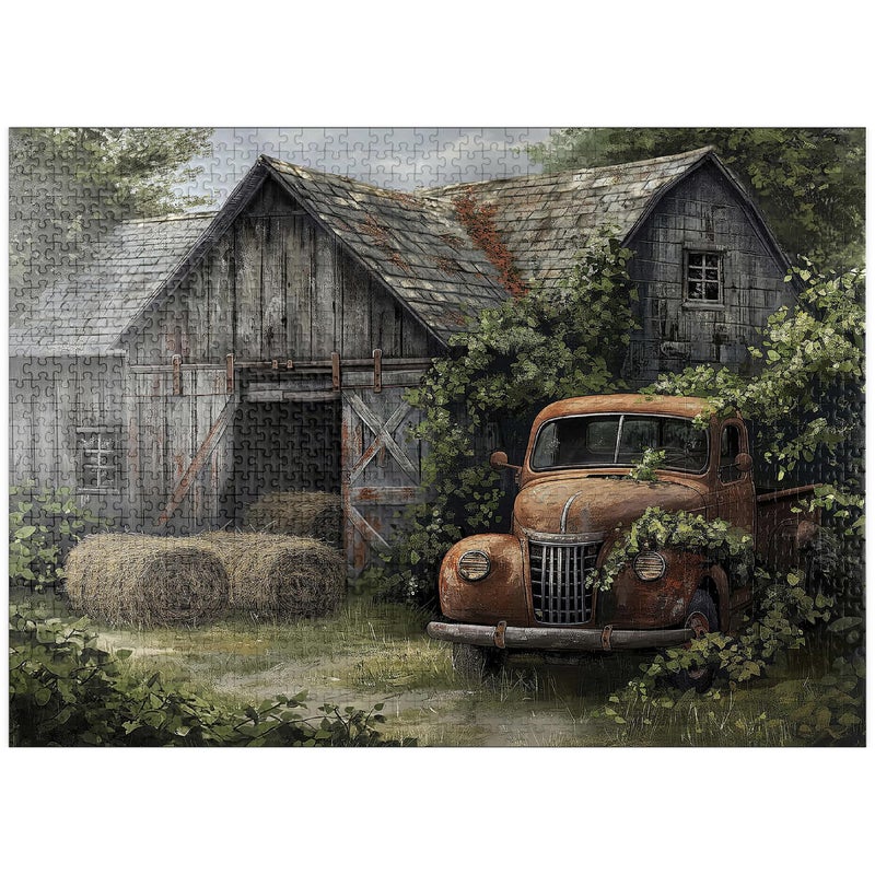 MyPuzzle.com Mypuzzle Weathered Barn With Classic Rusty Truck - Premium 1000 Piece Jigsaw Puzzle For Adults - Image 1
