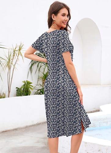 VOBCTY Women's Casual Short Sleeve Tshirt Dress Summer Side Split Loose V Neck Dresses(64B,Small) - Image 5