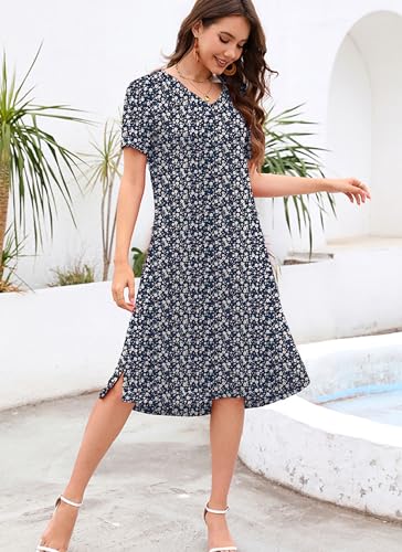VOBCTY Women's Casual Short Sleeve Tshirt Dress Summer Side Split Loose V Neck Dresses(64B,Small) - Image 4