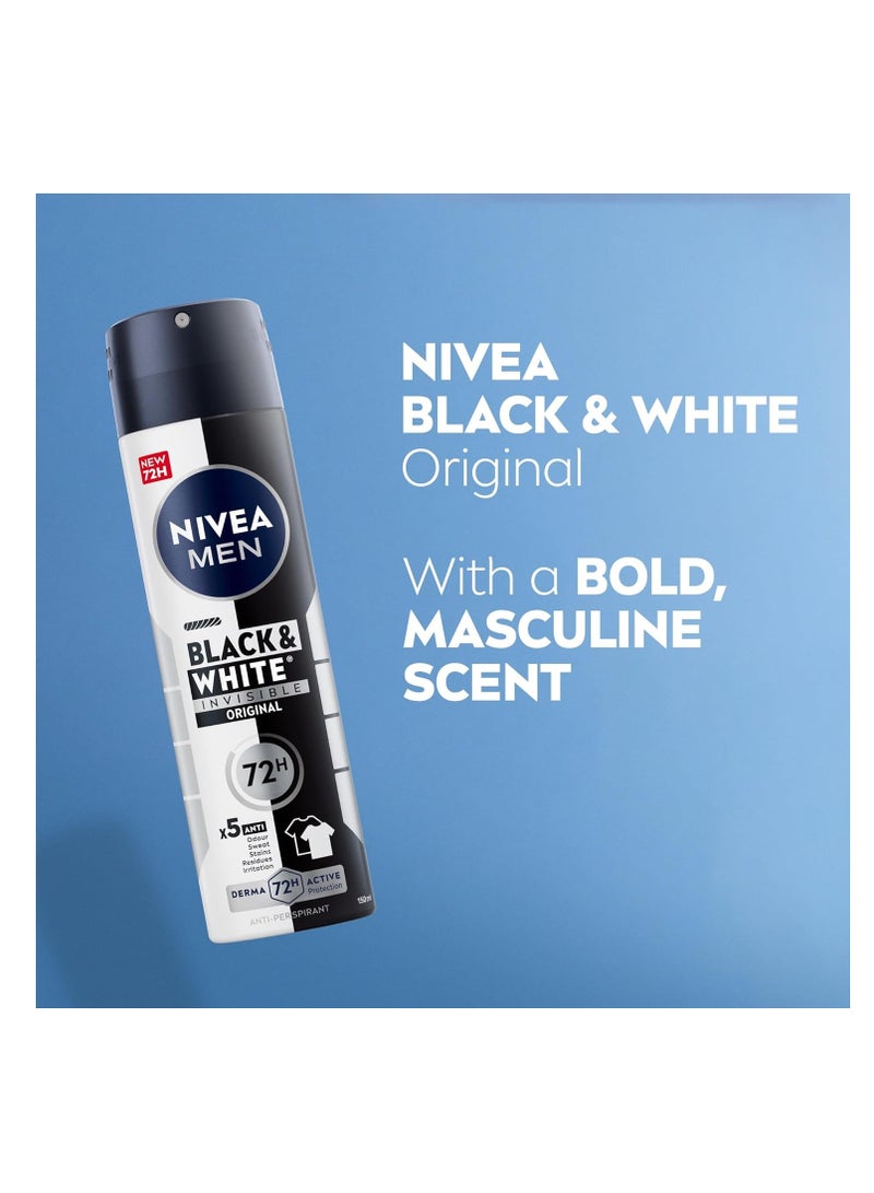 Nivea Pack Of 3 NIVEA MEN Antiperspirant Spray for Men Black And White Invisible Protection Original150ml - Image 5