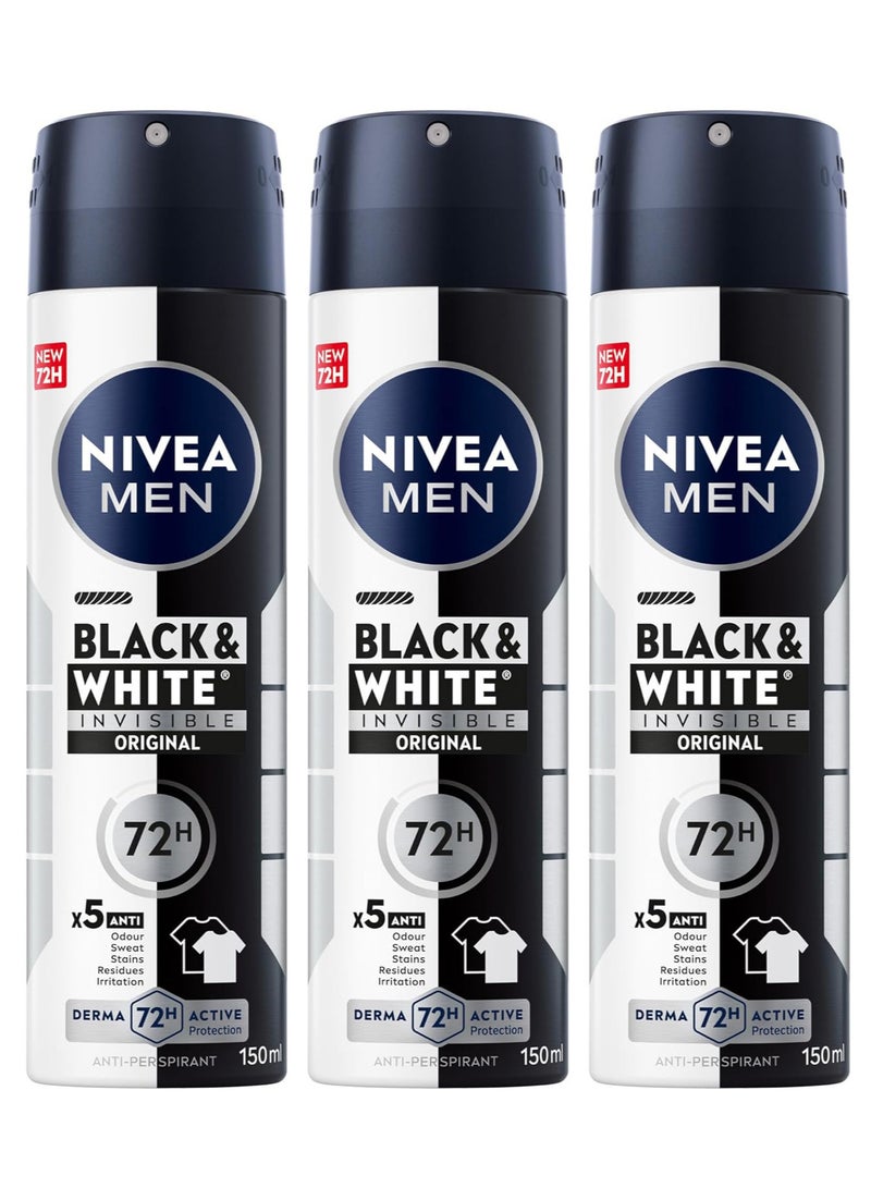 Nivea Pack Of 3 NIVEA MEN Antiperspirant Spray for Men Black And White Invisible Protection Original150ml - Image 1