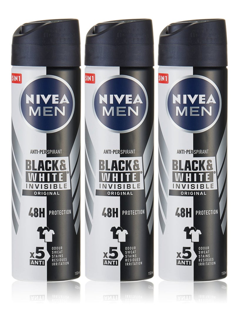 Nivea Pack Of 3 NIVEA MEN Antiperspirant Spray for Men Black And White Invisible Protection Original150ml - Image 2