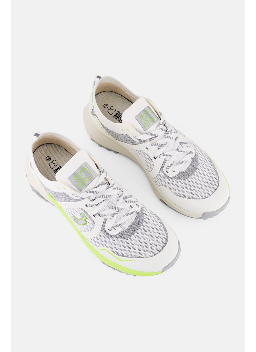 SJ Men Textile Upper Lace Up Running Shoes, Off White  - Image 2