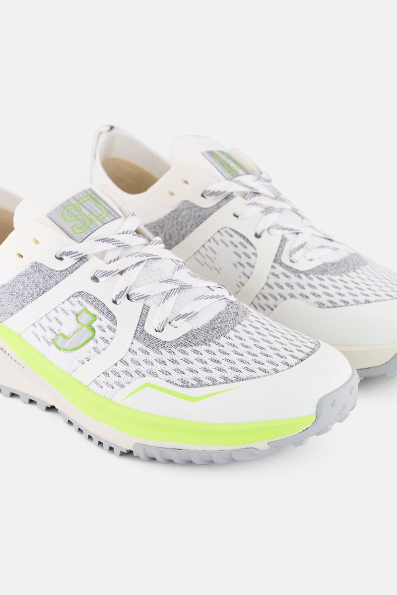 SJ Men Textile Upper Lace Up Running Shoes, Off White - Image 4