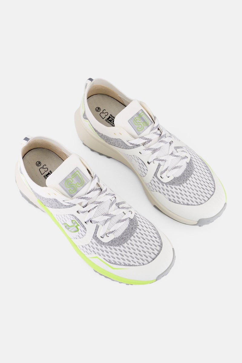 SJ Men Textile Upper Lace Up Running Shoes, Off White - Image 2