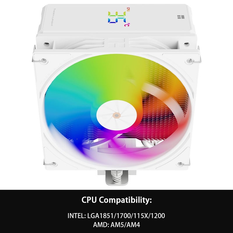 Thermalright Assassin X 120R Digital ARGB White CPU Air Cooler, 2000RPM Speed,4 Heatpipes, 12cm Quiet PWM Fan CPU Cooler, Digital Screen Top Cover,for AM4/AM5,Intel LGA1700/1851/1150/1151/1200 - Image 3