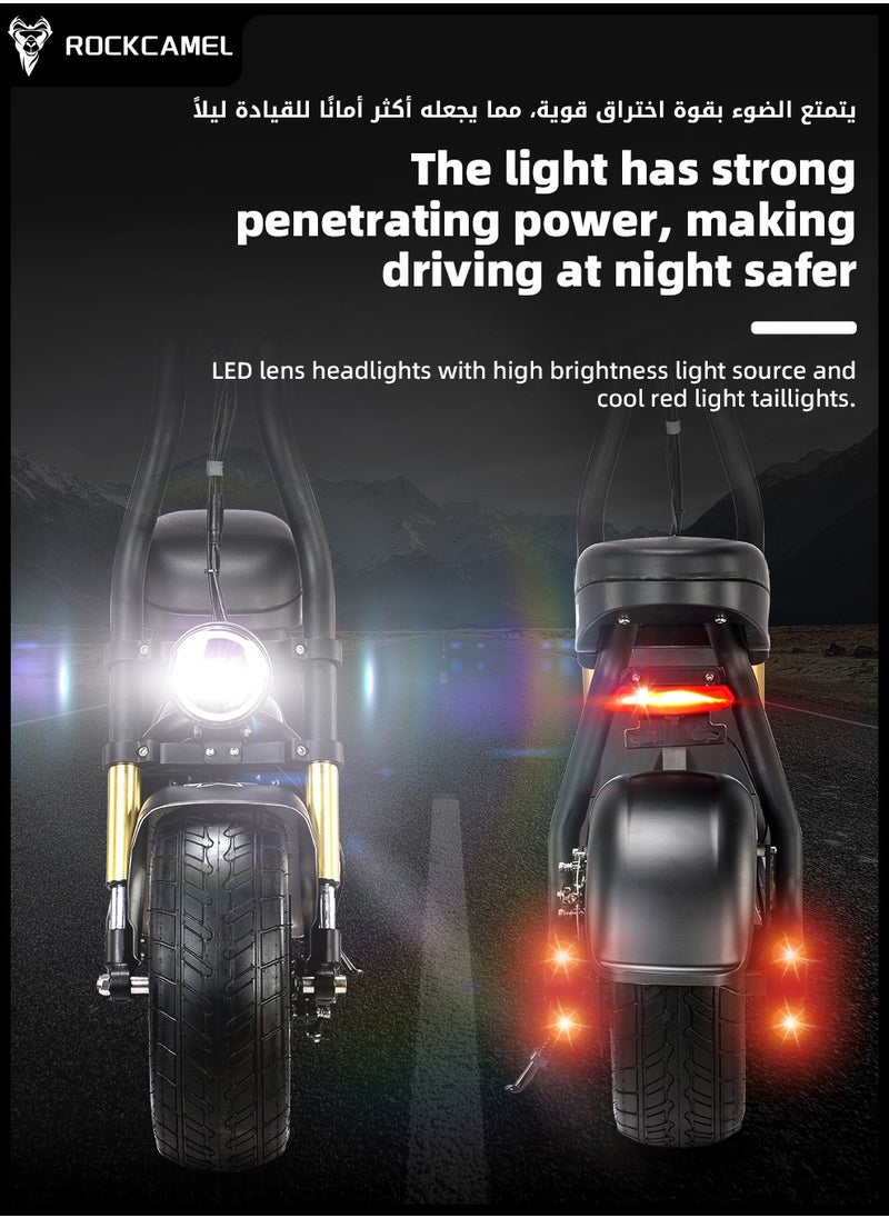 ROCKCAMEL - 48V Electric Scooter for Adults Up To 45km/h Speed with Seat 115KG Capacity Scooter Adult,14"X10" Off-road Tires Scooters for Street Commuting and Limit Terrain Offroad - Image 1