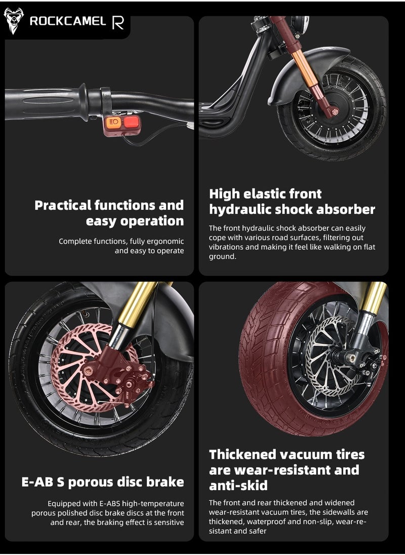 ROCKCAMEL - 48V Electric Scooter for Adults Up To 45km/h Speed with Seat 115KG Capacity Scooter Adult,14"X10" Off-road Tires Scooters for Street Commuting and Limit Terrain Offroad - Image 1