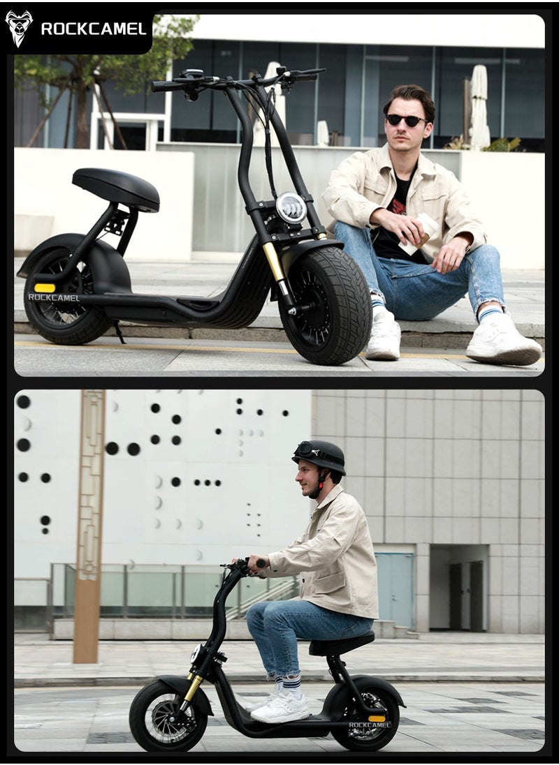 ROCKCAMEL - 48V Electric Scooter for Adults Up To 45km/h Speed with Seat 115KG Capacity Scooter Adult,14"X10" Off-road Tires Scooters for Street Commuting and Limit Terrain Offroad - Image 1
