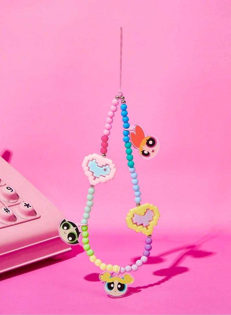Beaded Phone Strap in the Shape of Powerpuff Girls Design - Image 1