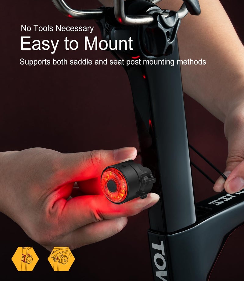 TOWILD TL03 Bike Tail Light Smart Brake Sensing Bike Rear Lights,Type-C Cable Waterproof Bicycle Back Lights Led Rechargeable Auto On/Off Flash Strobe Safety Red Taillight for Road Cycling Commuting - Image 4