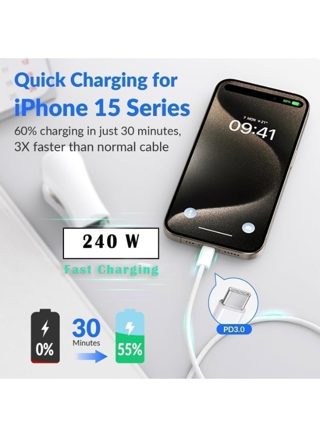240W USB-C to USB-C Fast Charging Cable 2M Nylon Braided PD 3.1 5A E-Marker Type C Data Cable for iPhone 15/16/17 Pro Max, Samsung S25/S24/S23 Ultra, MacBook, iPad, Google Pixel, Huawei - Image 3