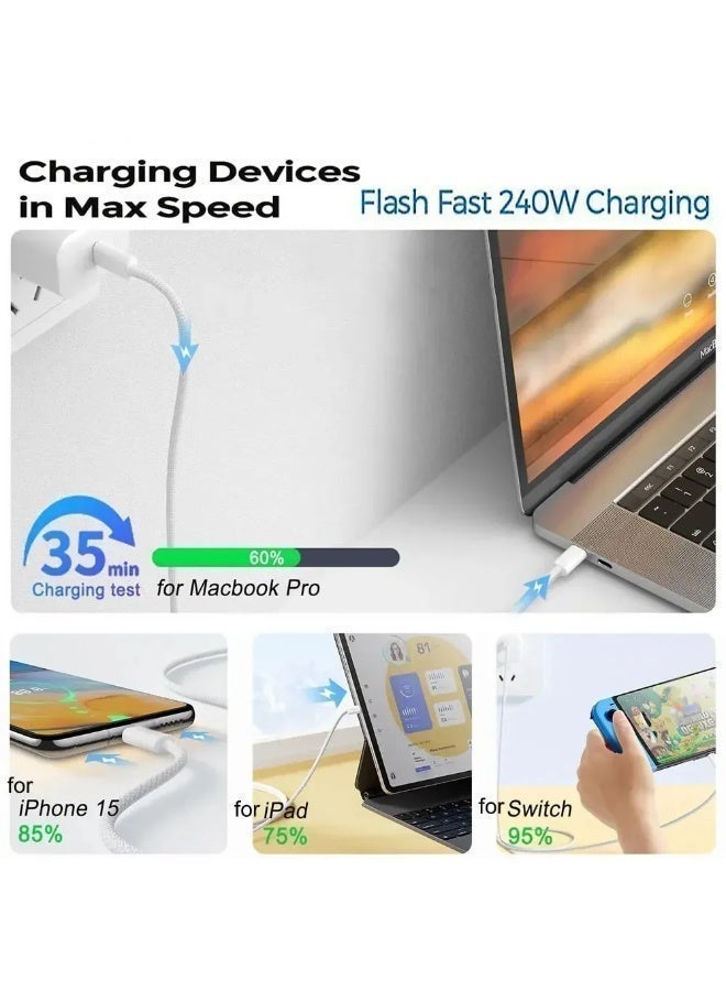 240W USB-C to USB-C Fast Charging Cable 2M Nylon Braided PD 3.1 5A E-Marker Type C Data Cable for iPhone 15/16/17 Pro Max, Samsung S25/S24/S23 Ultra, MacBook, iPad, Google Pixel, Huawei - Image 2
