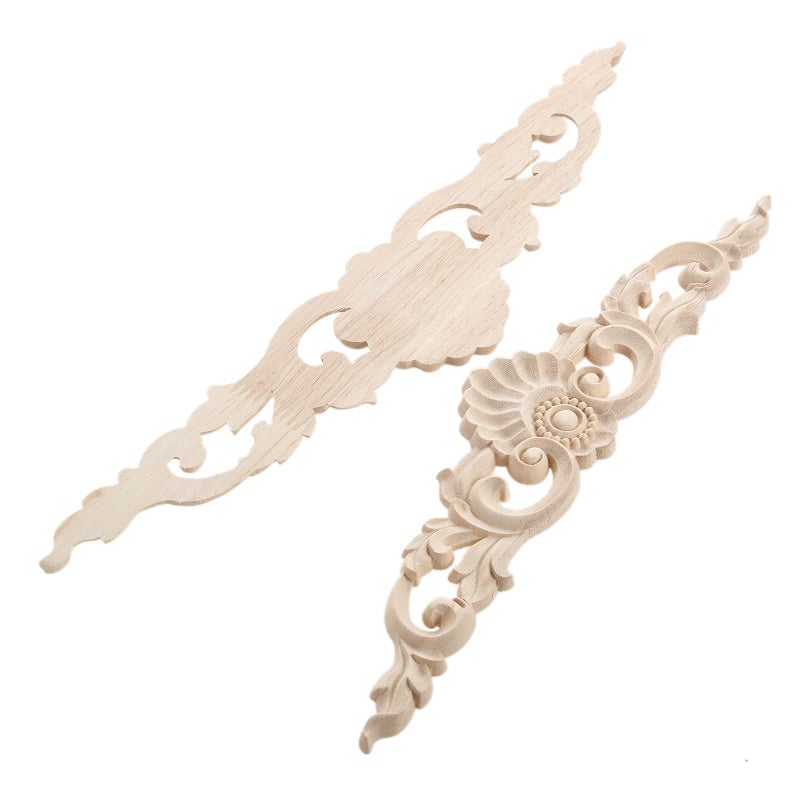 MUXSAM Wood Carved Appliques  2-Pack Unpainted Wooden Carvings Decals Overlay Decorative Onlays for Walls Doors Cabinet Dresser Mantel Fireplace Bed Cupboard DIY Craft Project  30x6cm/11.81""x2.36"" - Image 3