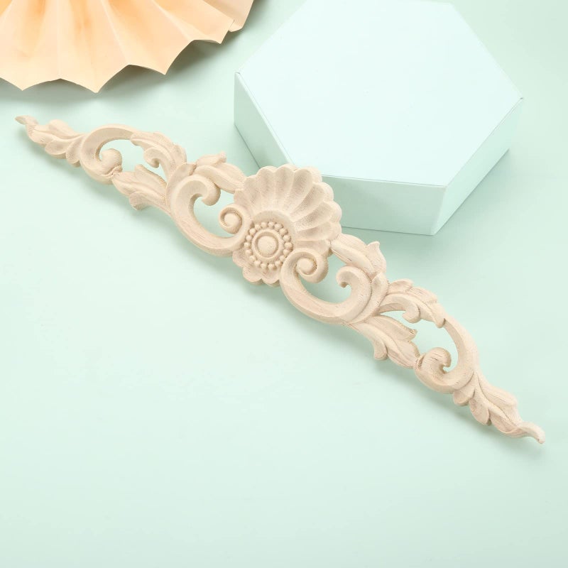 MUXSAM Wood Carved Appliques  2-Pack Unpainted Wooden Carvings Decals Overlay Decorative Onlays for Walls Doors Cabinet Dresser Mantel Fireplace Bed Cupboard DIY Craft Project  30x6cm/11.81""x2.36"" - Image 5