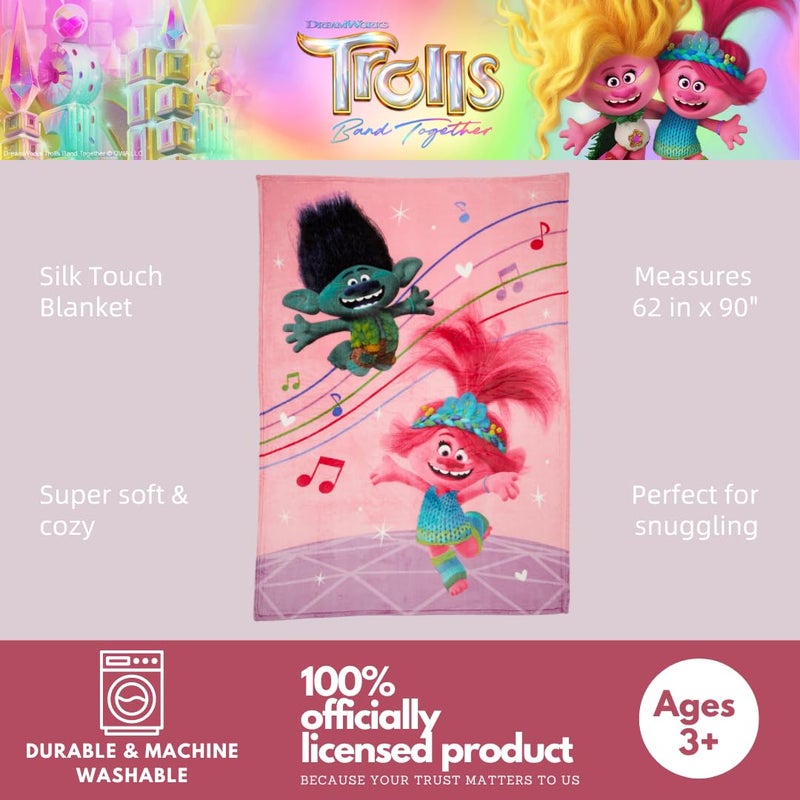 Franco DreamWorks Trolls 3 Band Together Movie Kids Bedding Super Soft Plush Throw Blanket  62 in x 90 in  (Officially Licensed Product) - Image 2