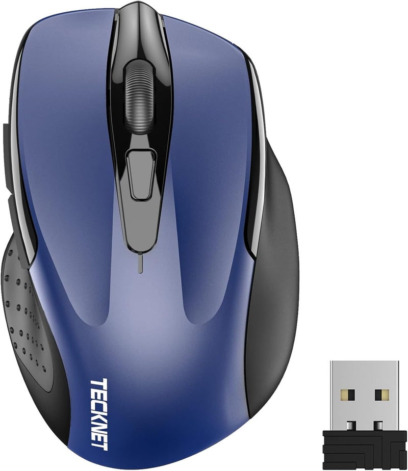 TECKNET Wireless Mouse, 2.4G Ergonomic Optical Mouse, Computer Mouse for Laptop, PC, Computer, Chromebook, Notebook, 6 Buttons, 24 Months Battery Life, 2600 DPI, 5 Adjustment Levels, Navy - Image 1
