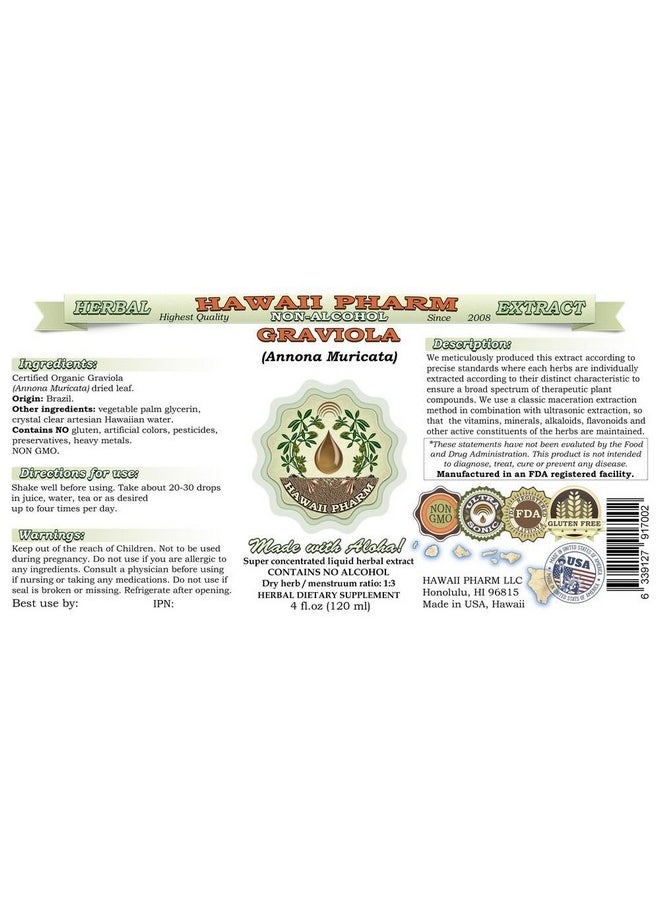 HawaiiPharm - Graviola Alcoholfree Liquid Extract Graviola Annona Muricata Dried Leaf Glycerite Natural Herbal Supplement 2 Oz - Image 1