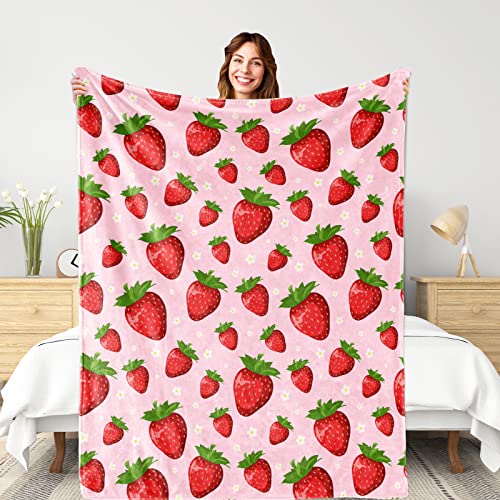 IMUKU Pink Strawberry Blanket for Kids Girls, Soft Lightweight Strawberry Throw Blanket for Sofa Bed Traveling Camping Gifts Idea 50x60 inches - Image 1
