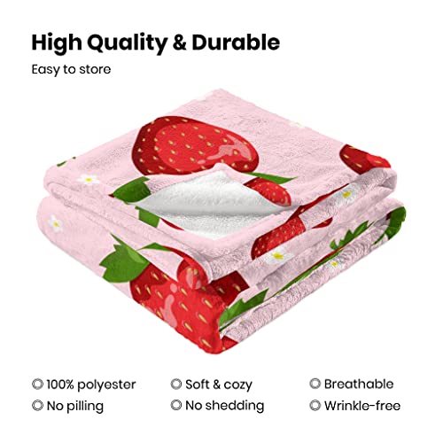 IMUKU Pink Strawberry Blanket for Kids Girls, Soft Lightweight Strawberry Throw Blanket for Sofa Bed Traveling Camping Gifts Idea 50x60 inches - Image 5
