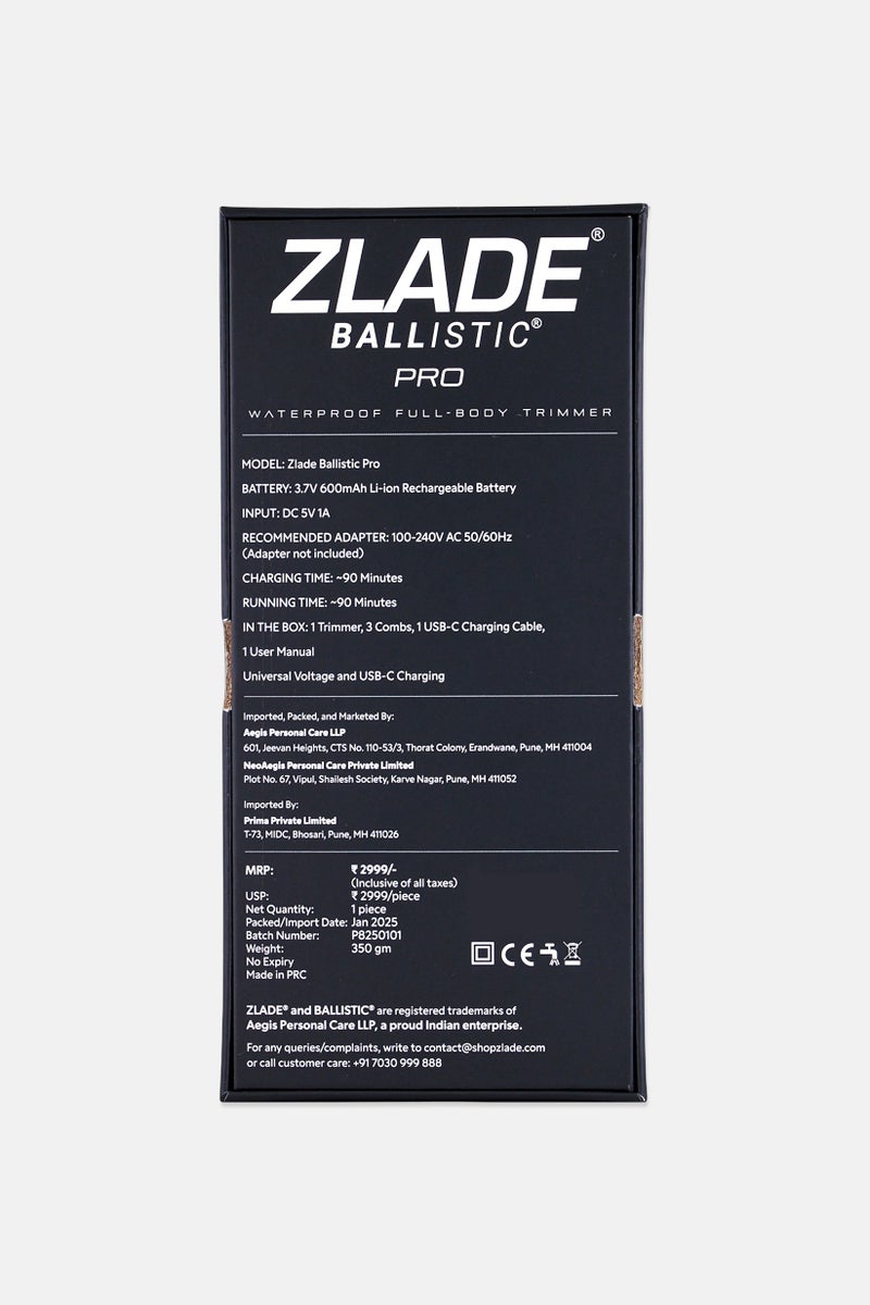 ZLADE Rechargeable Ballistic Pro Waterproof Full Body Trimmer, Black - Image 4