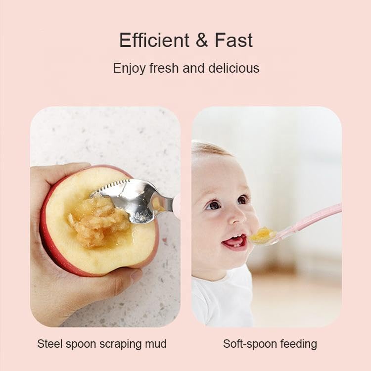 ZIVIK Double Headed Baby Feeding Spoon, Baby Double Side Head 2 in 1 Silicone Food Spoon, Stainless Steel Fruit Scraper for Baby & Toddler, Silicone Baby Spoon Self Feeding (Double Headed Spoon) - Image 2