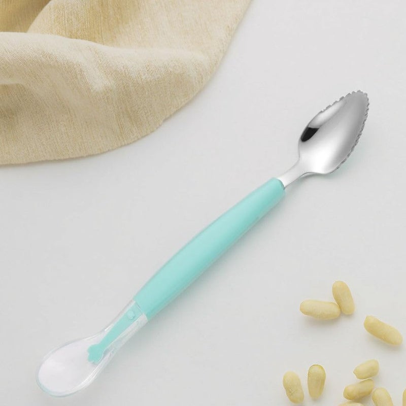 ZIVIK Double Headed Baby Feeding Spoon, Baby Double Side Head 2 in 1 Silicone Food Spoon, Stainless Steel Fruit Scraper for Baby & Toddler, Silicone Baby Spoon Self Feeding (Double Headed Spoon) - Image 1