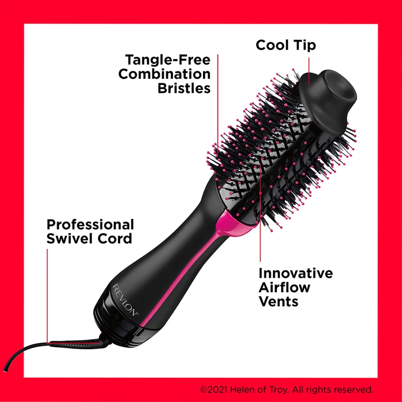 Revlon  One-Step Volumiser Salon Hair Dryer & Styler, Advanced Ionic Technology, Ceramic Coating, Oval Brush for Volume & Shine, Black - RVDR5222ARB2 for Women | Best Price UAE