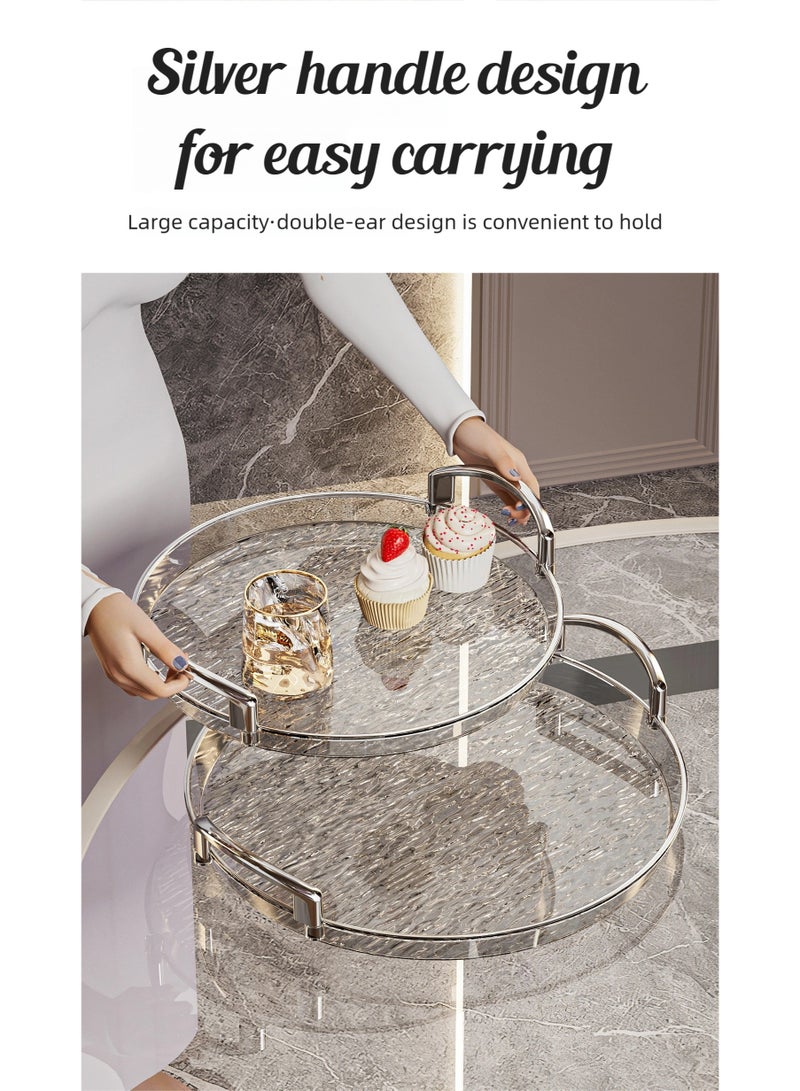 nehem 3 PCS Clear Serving Tray, With Polished Metal Handles, Serving Plate, Wavy Pattern Clear Tray, Spill-Proof Tray, Decorative Serving Tray for Coffee Table, Tea, Storage - Image 5