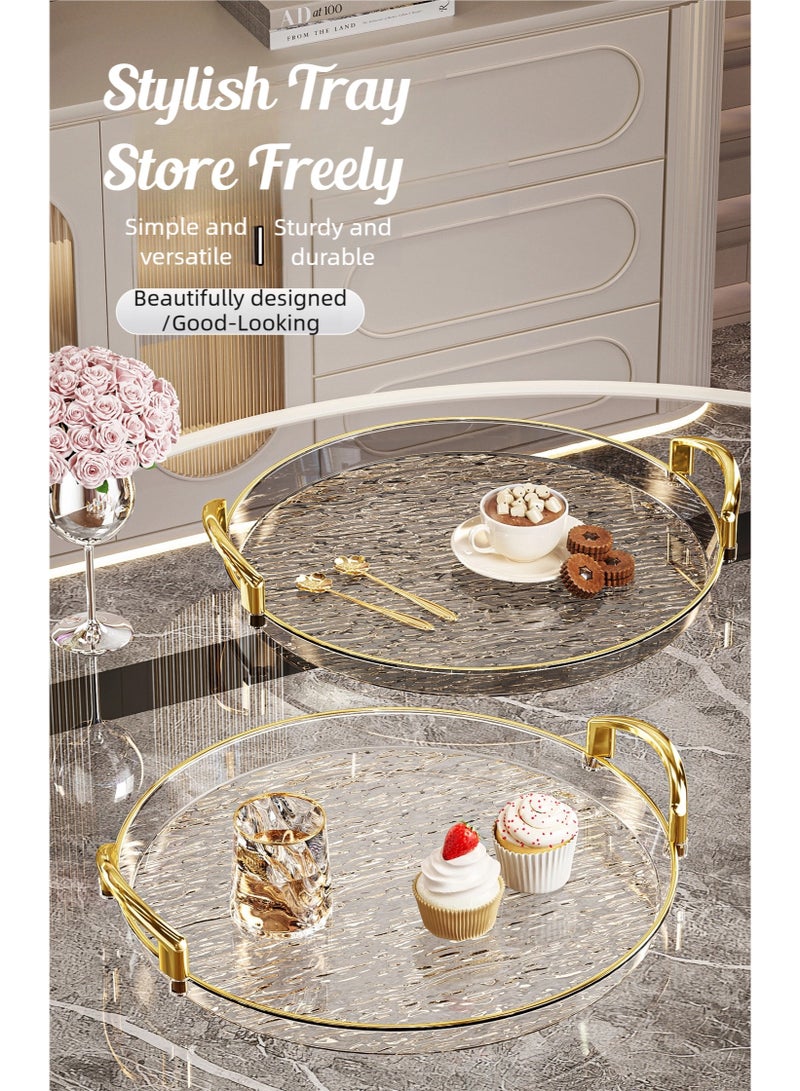 nehem 3 PCS Clear Serving Tray, With Polished Metal Handles, Serving Plate, Wavy Pattern Clear Tray, Spill-Proof Tray, Decorative Serving Tray for Coffee Table, Tea, Storage - Image 2