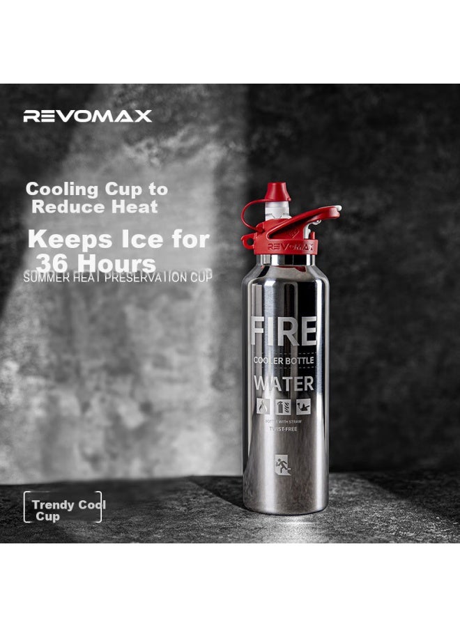 RevoMax كوب رياضي معزول من ريفوماكس للرجال والطلاب في الهواء الطلق 316 مع قشة سعة 592 مل - فضي لامع - Image 1