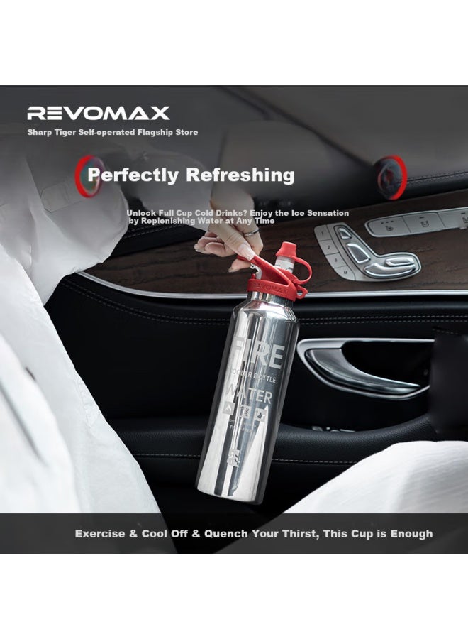 RevoMax كوب رياضي معزول من ريفوماكس للرجال والطلاب في الهواء الطلق 316 مع قشة سعة 592 مل - فضي لامع - Image 5