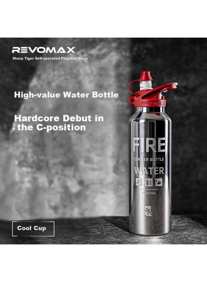 RevoMax كوب رياضي معزول من ريفوماكس للرجال والطلاب في الهواء الطلق 316 مع قشة سعة 592 مل - فضي لامع - Image 4