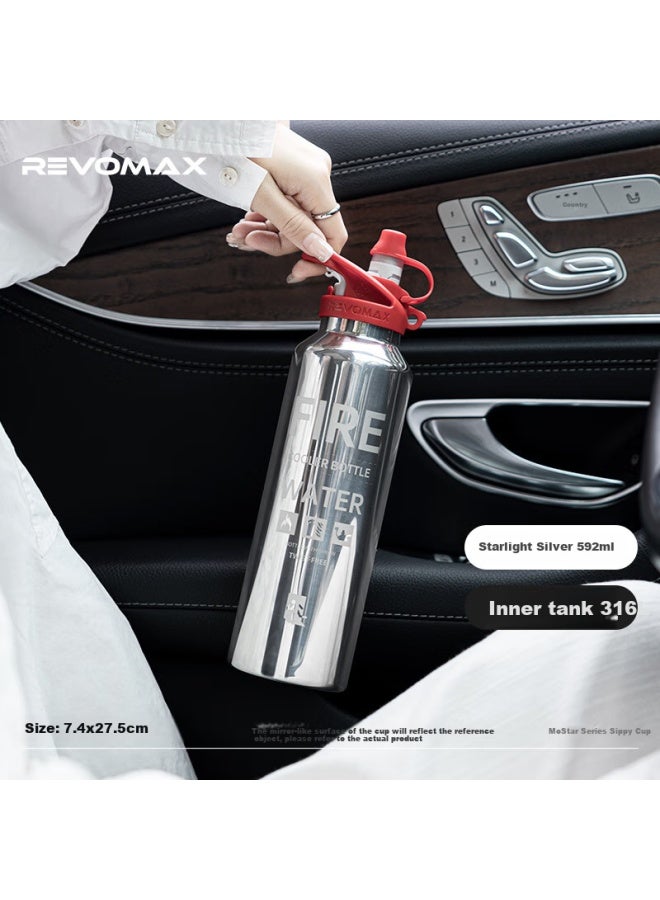 RevoMax كوب رياضي معزول من ريفوماكس للرجال والطلاب في الهواء الطلق 316 مع قشة سعة 592 مل - فضي لامع - Image 3