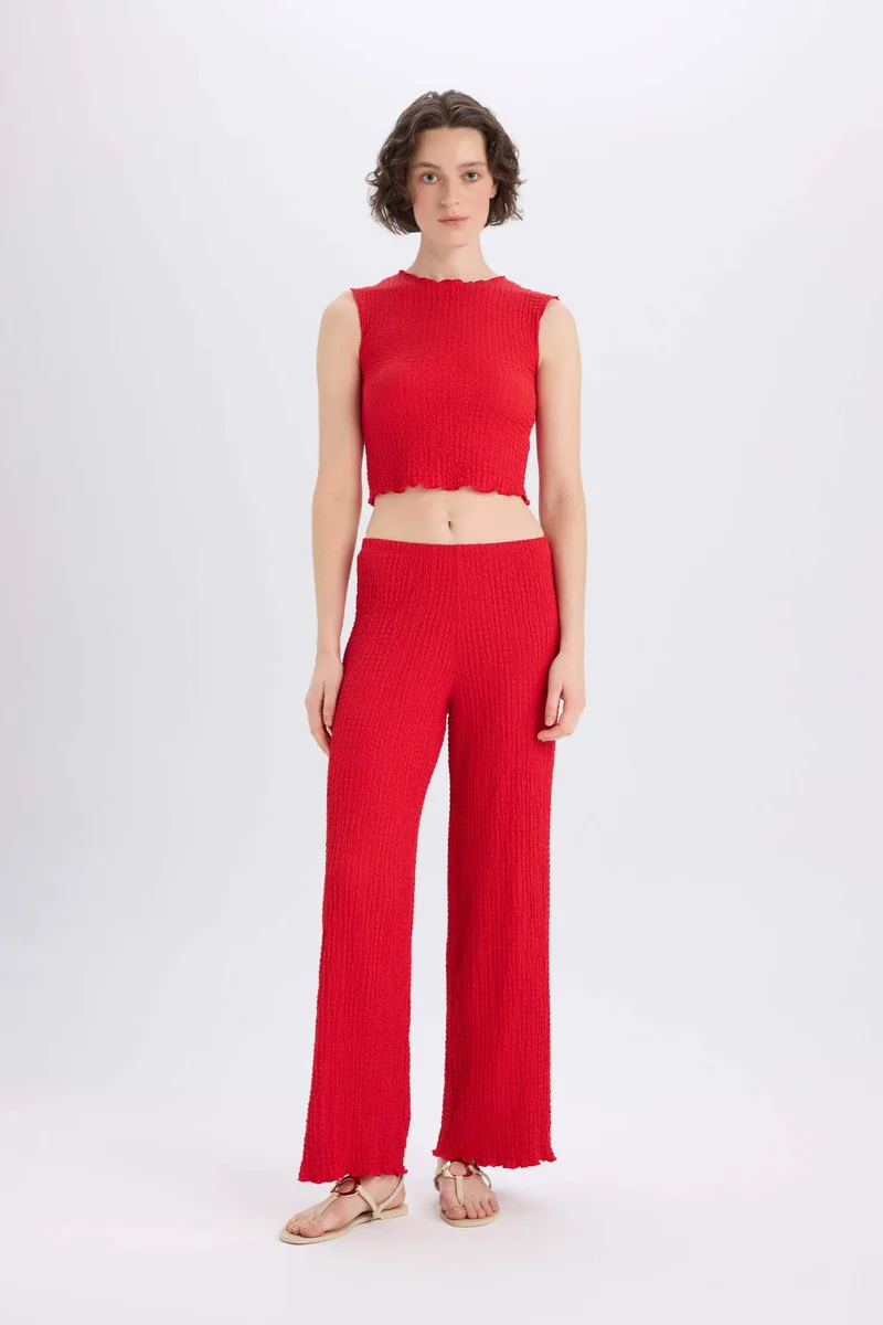 ديفاكتو Slim Fit Crew Neck Wrap Blouse