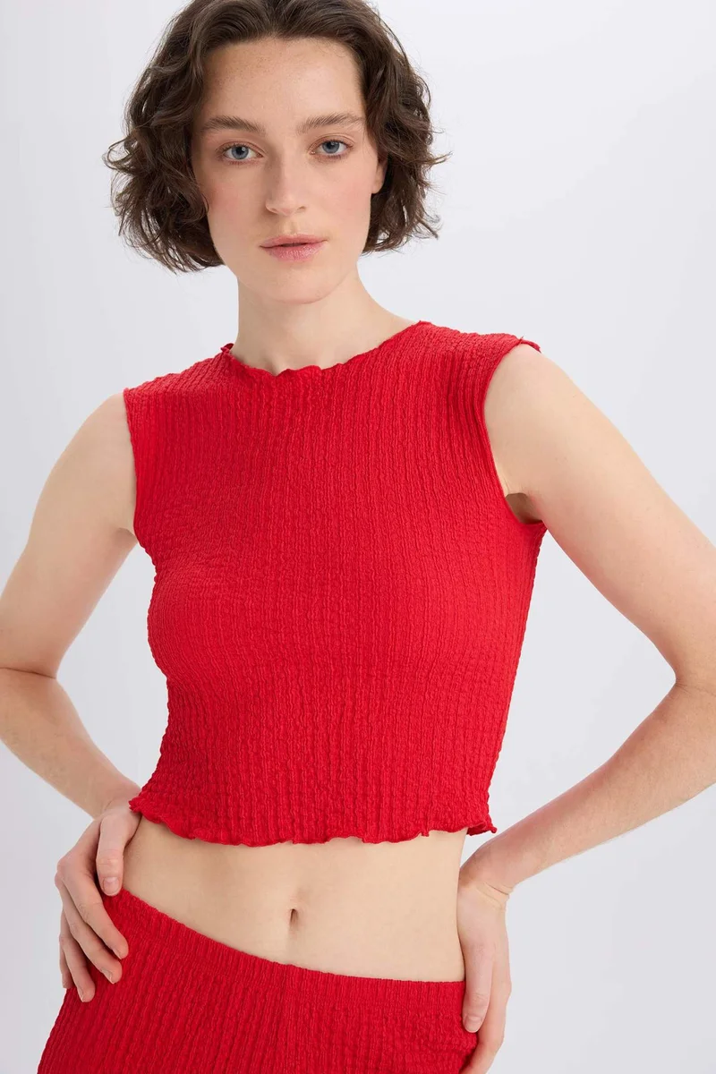 ديفاكتو Slim Fit Crew Neck Wrap Blouse