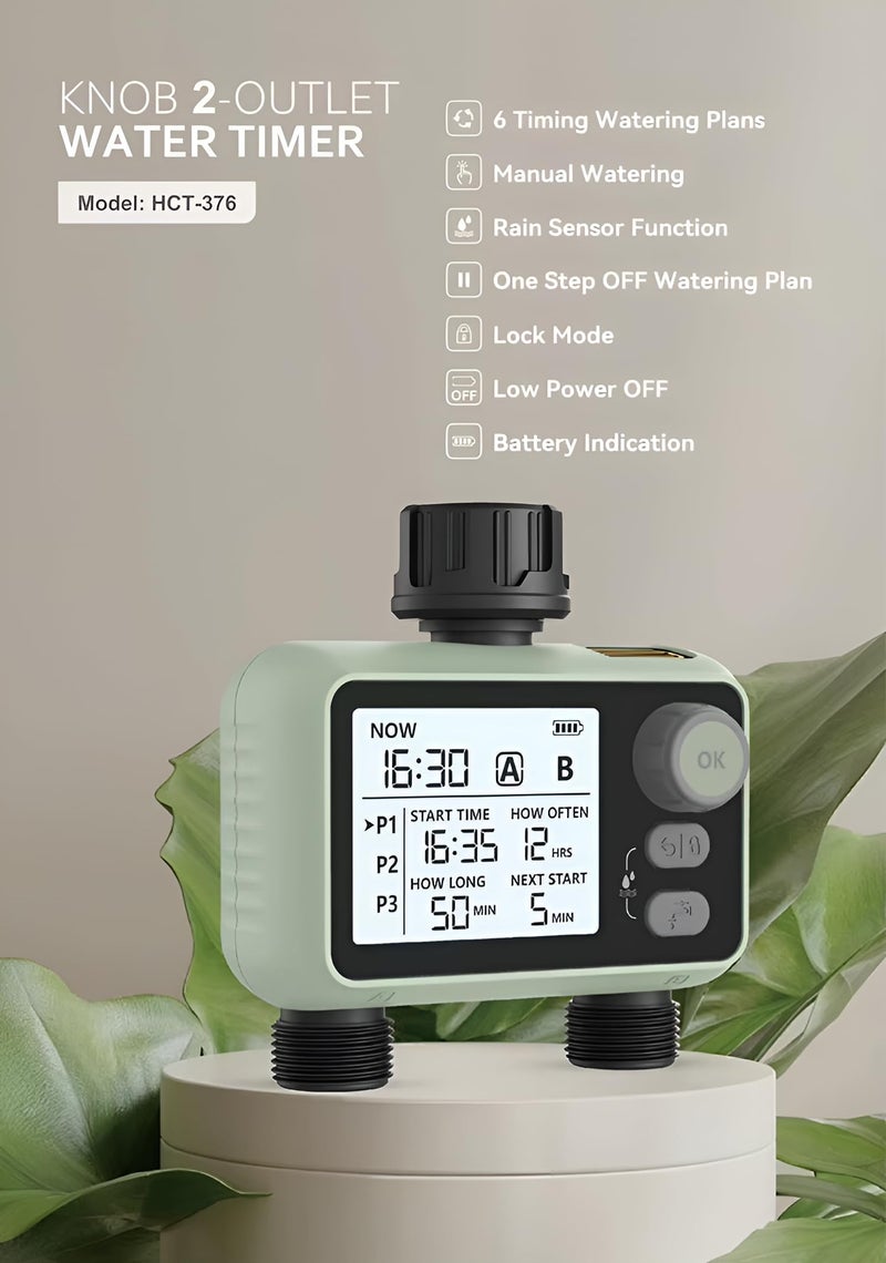 XPR3SS Two Outlet Water Timer With Rain Sensor, 3 Different Water Programs For Each Outlet Digital System Controller Drip Irrigation With Child Lock Feature Programmable Automatic Water Timer Dripper - Image 4