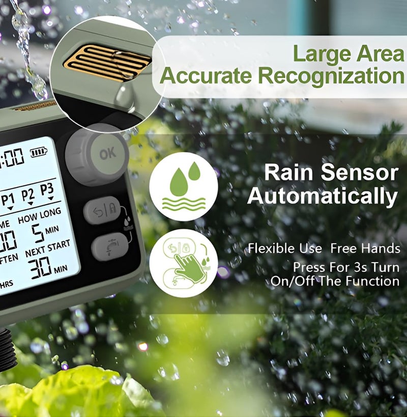 XPR3SS Two Outlet Water Timer With Rain Sensor, 3 Different Water Programs For Each Outlet Digital System Controller Drip Irrigation With Child Lock Feature Programmable Automatic Water Timer Dripper - Image 2