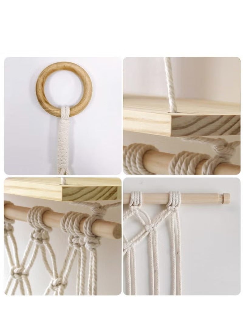 Beauenty Bohemian Vintage Elegant Hanging Wooden Indoor Wall Hanging Shelf and Shelves for Home Decoration - Image 4