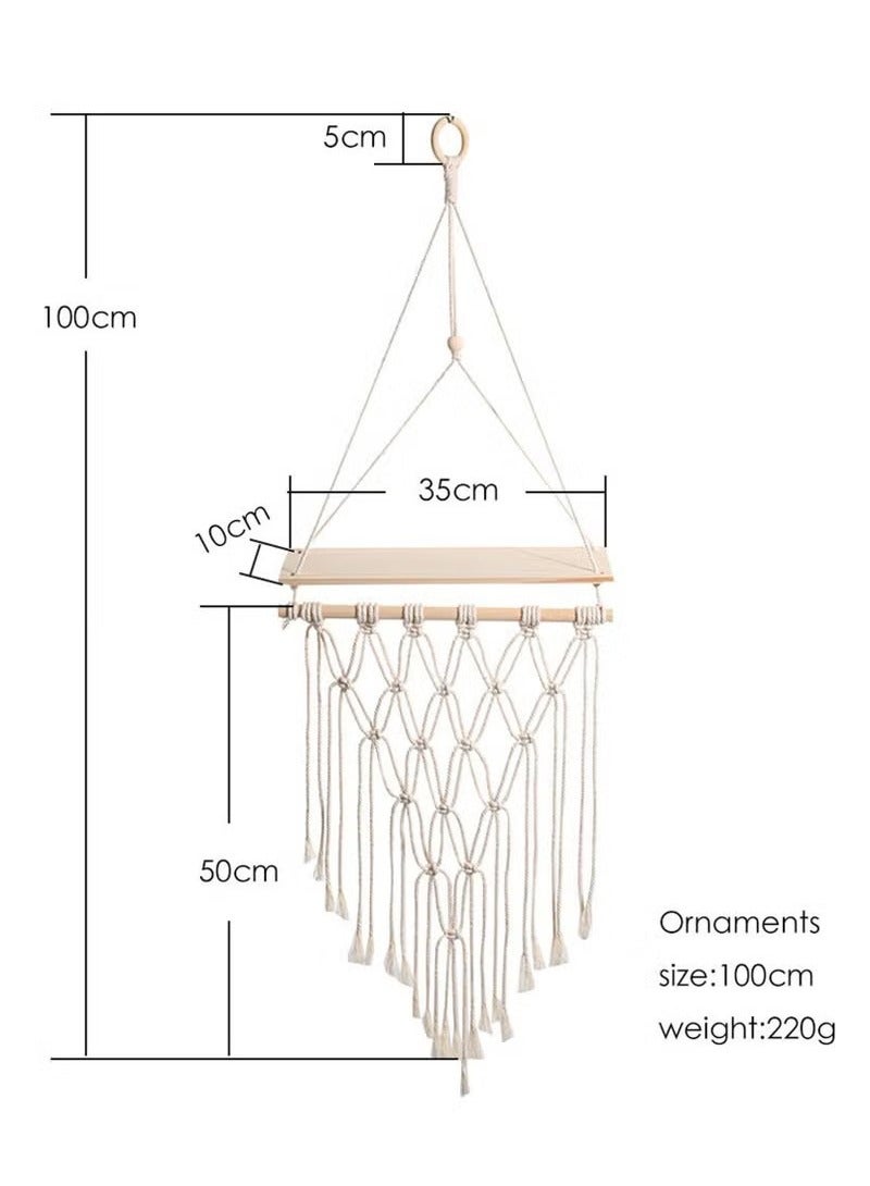 Beauenty Bohemian Vintage Elegant Hanging Wooden Indoor Wall Hanging Shelf and Shelves for Home Decoration - Image 5