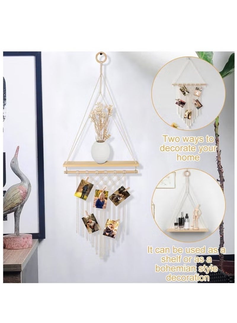 Beauenty Bohemian Vintage Elegant Hanging Wooden Indoor Wall Hanging Shelf and Shelves for Home Decoration - Image 2