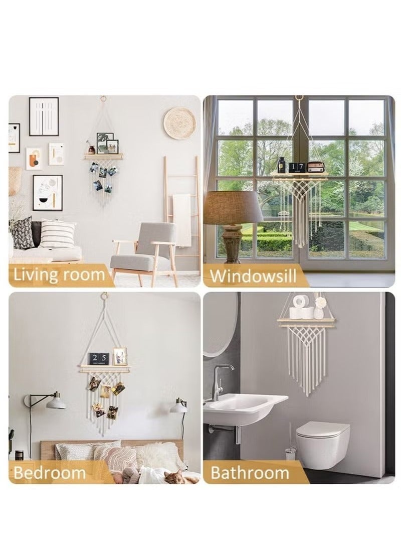 Beauenty Bohemian Vintage Elegant Hanging Wooden Indoor Wall Hanging Shelf and Shelves for Home Decoration - Image 3