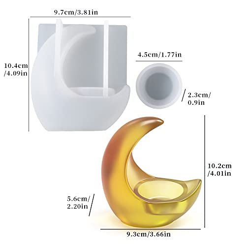 Wehous Candle Holder Silicone Mold, 3D Moon Resin Molds, Moon Shape Tealight Trinket Holder Silicone Mould, Cute Cement Concrete Mold, Epoxy Resin Casting Molds for Craft Making Decoration - Image 3