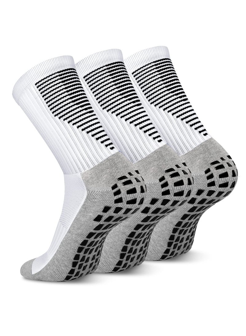 SOLARAE 3 Pairs Grip Socks Football Men Women Anti Slip Sports Grip Socks Breathable Anti Blister Rubber Pads Non Slip Basketball Socks Athletic Grippy Socks For Soccer Running Hiking Boxing Rugby - Image 1