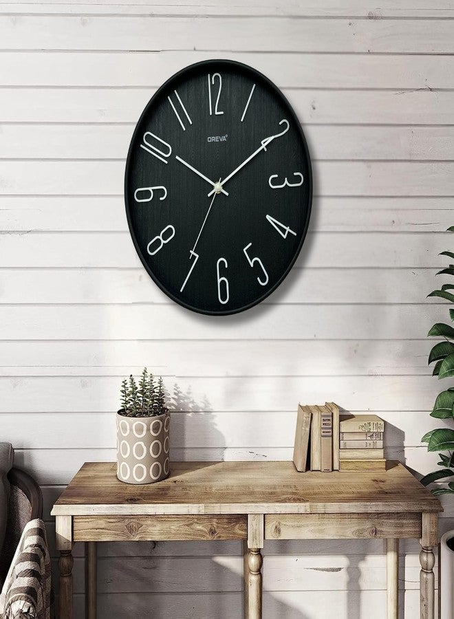 OREVA 12 Inch Round Fancy Embossed Number Dial Contemporary Stylish Quartz Clocks Modern Analog Silent Wall Clock for Living Room Bedroom Latest Home Décor Office AQ-9517SS (Black) - Image 1