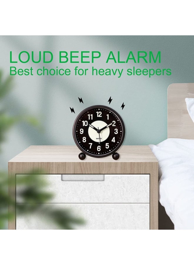 Bukela Alarm Clock, Luminous 4'' Round Silent Analog Table Clock Non-Ticking, Battery Operated with Loud Alarm and Night Light Small Desk Clock for Bedroom, Bedside Table - 1Pcs - Image 5