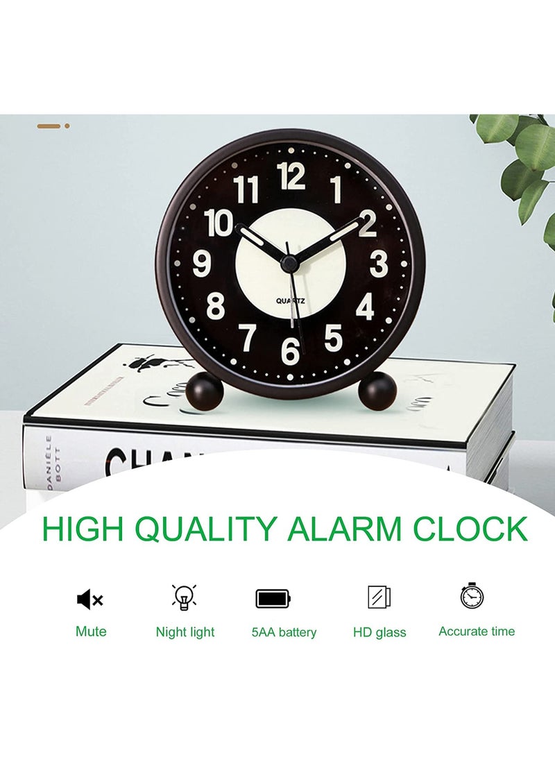 Bukela Alarm Clock, Luminous 4'' Round Silent Analog Table Clock Non-Ticking, Battery Operated with Loud Alarm and Night Light Small Desk Clock for Bedroom, Bedside Table - 1Pcs - Image 2