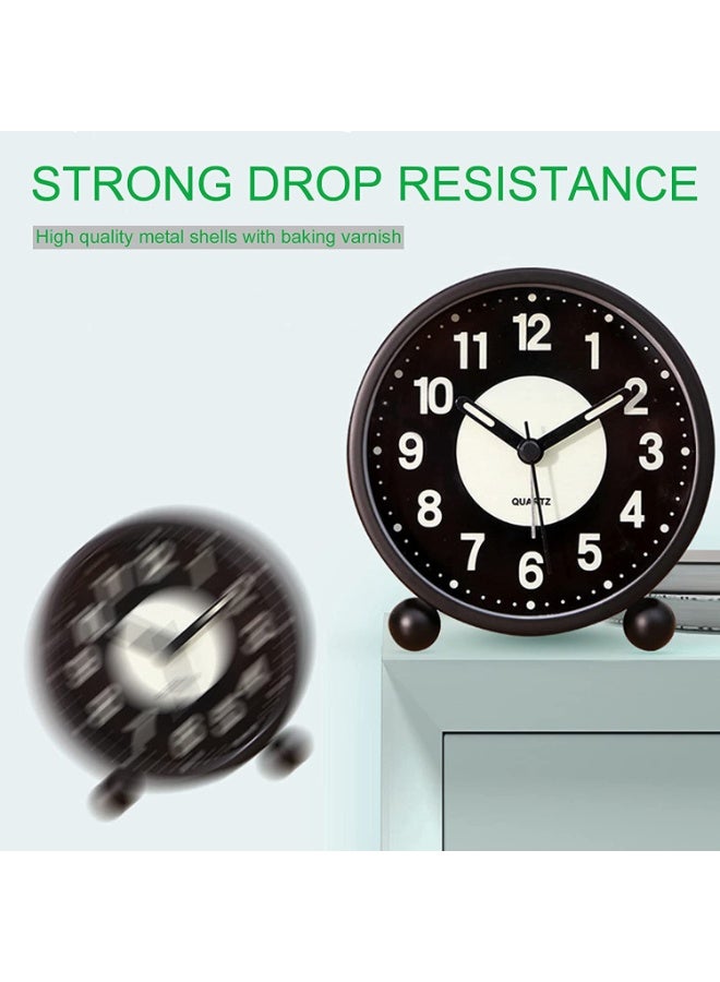 Bukela Alarm Clock, Luminous 4'' Round Silent Analog Table Clock Non-Ticking, Battery Operated with Loud Alarm and Night Light Small Desk Clock for Bedroom, Bedside Table - 1Pcs - Image 3