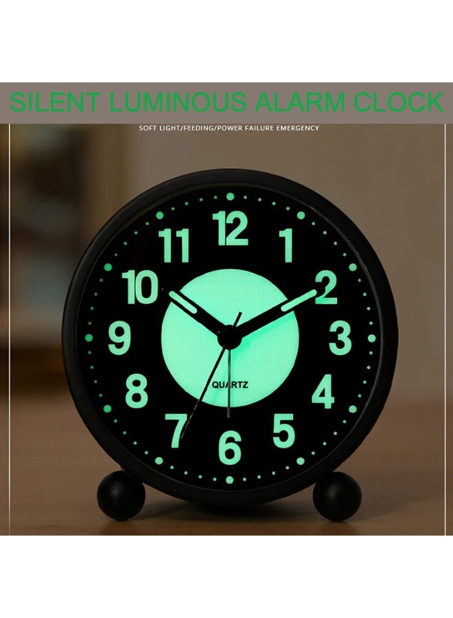 Bukela Alarm Clock, Luminous 4'' Round Silent Analog Table Clock Non-Ticking, Battery Operated with Loud Alarm and Night Light Small Desk Clock for Bedroom, Bedside Table - 1Pcs - Image 4