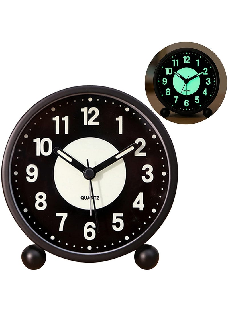 Bukela Alarm Clock, Luminous 4'' Round Silent Analog Table Clock Non-Ticking, Battery Operated with Loud Alarm and Night Light Small Desk Clock for Bedroom, Bedside Table - 1Pcs - Image 1
